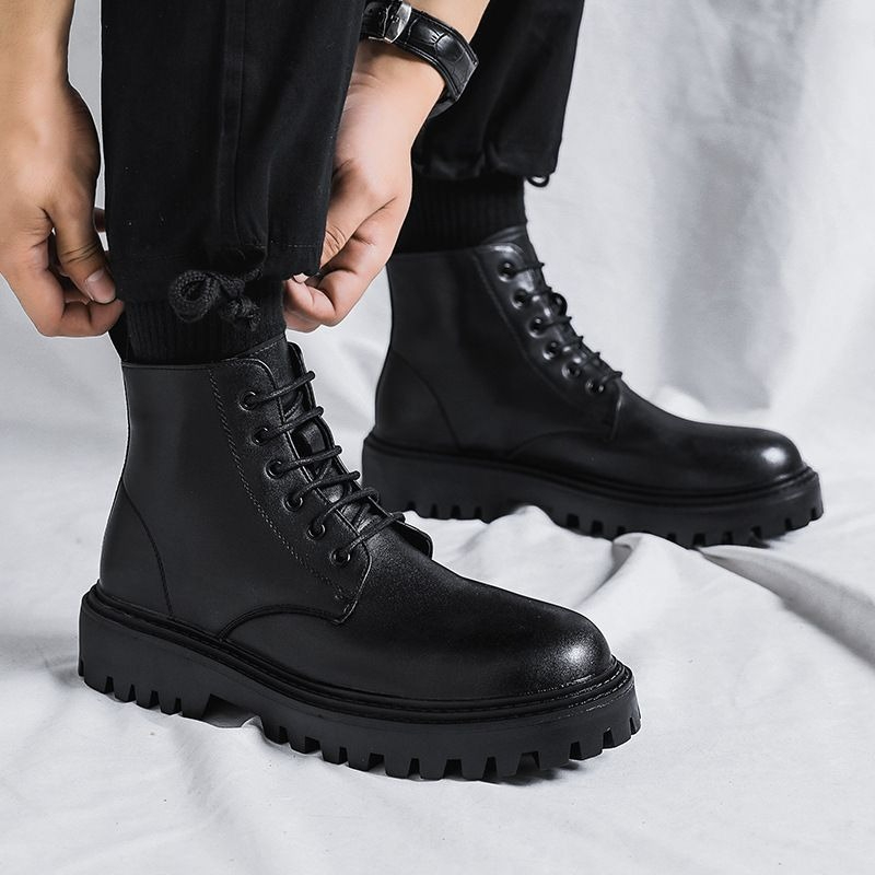 Men High Top Leather Boots Fas - Men'S Shoes With Height Increase 评论和价格