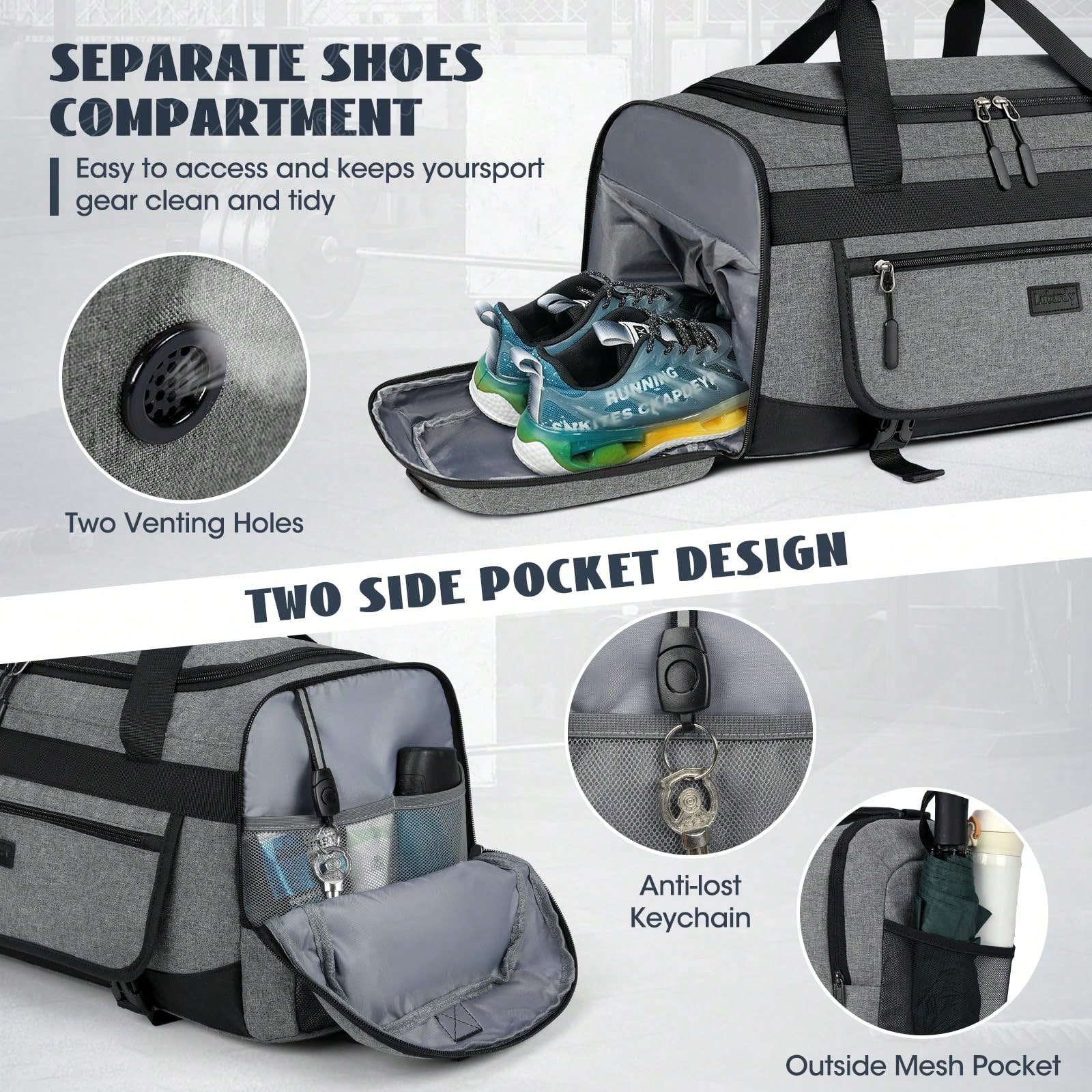 55L Sports Gym Duffel Bag For  - Men'S Shoes Water Resistant 评论和价格